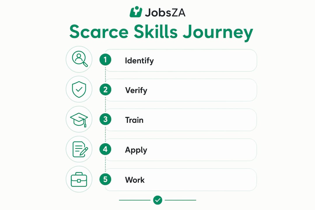 Infographic illustrating steps to engage with scarce skills in South Africa