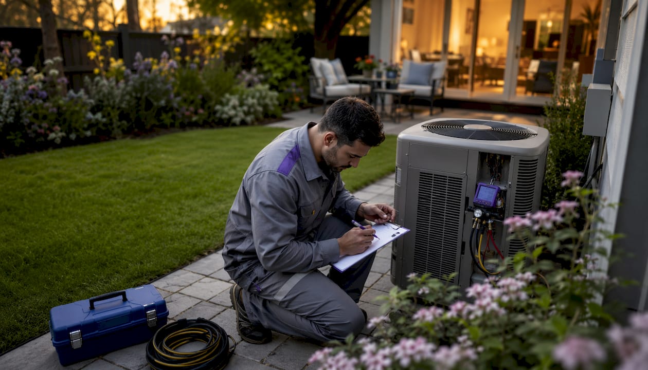 HVAC technician working outdoors
