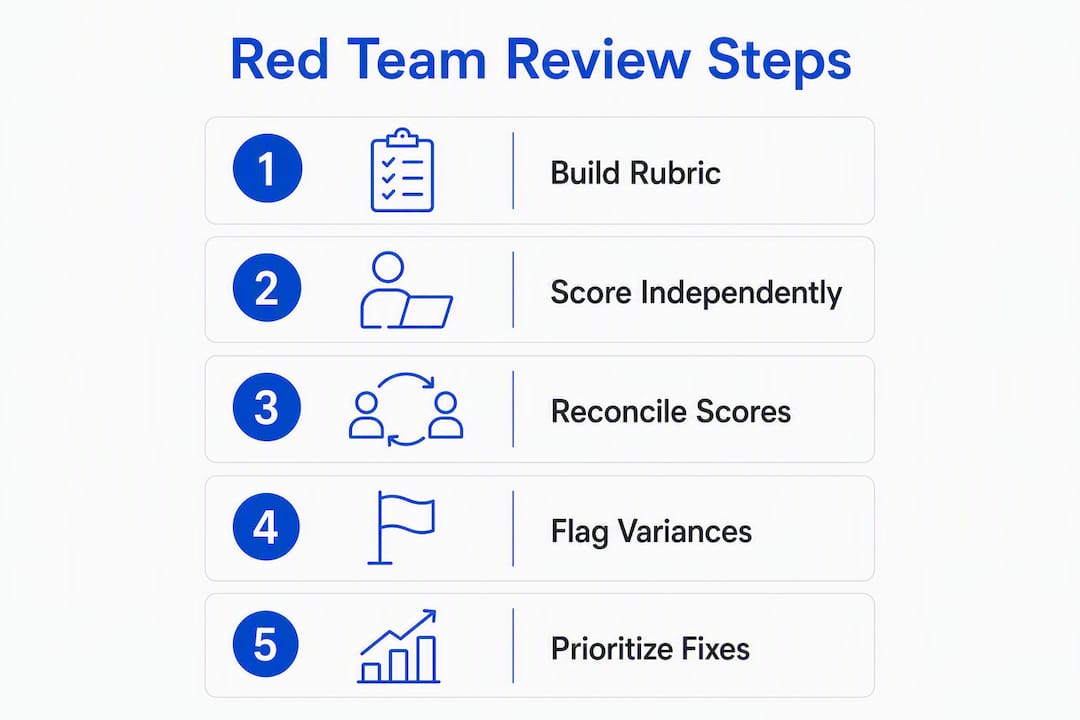 Infographic illustrating steps for red team review process