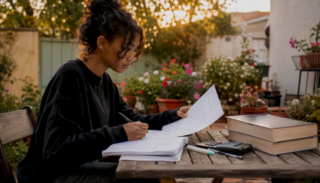 Student studying Grade 12 physical sciences papers
