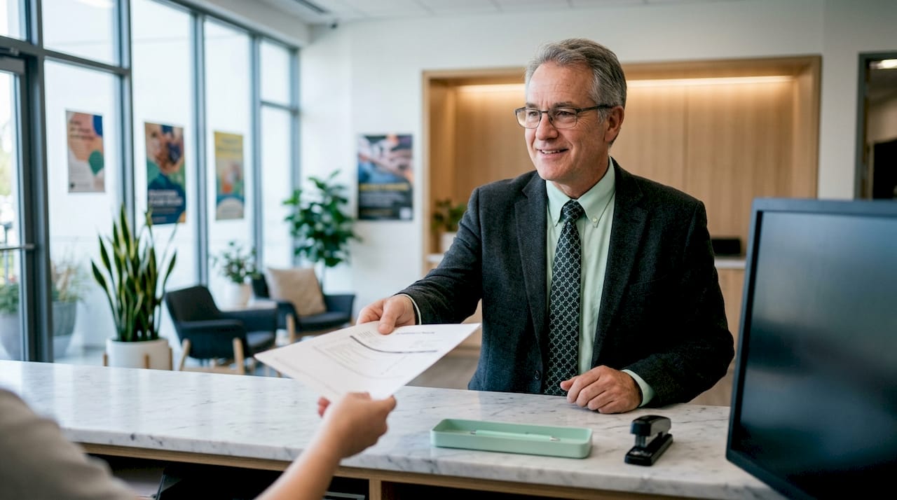 School administrator handing statement of results