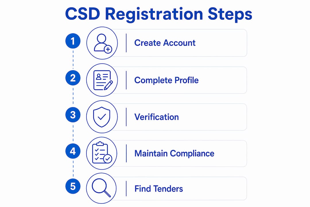 Infographic illustrating sequential steps to complete CSD registration
