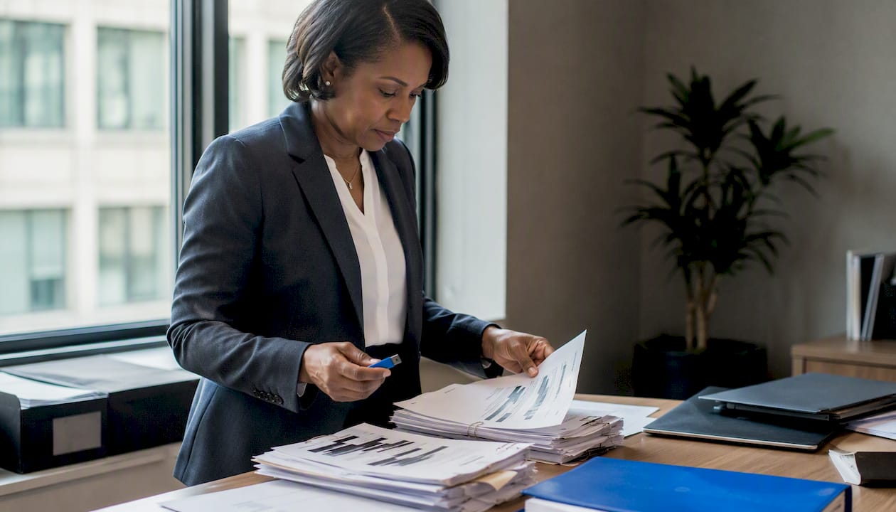 Hands handling confidential whistleblower documents