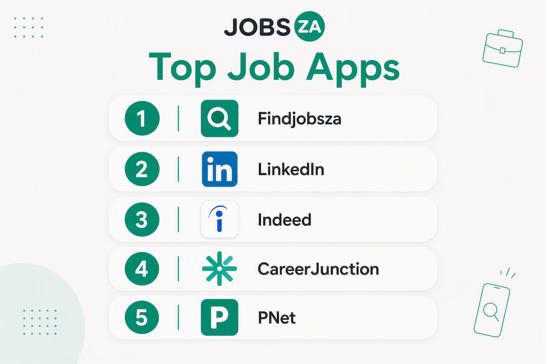 Infographic showing ranked top job apps in South Africa