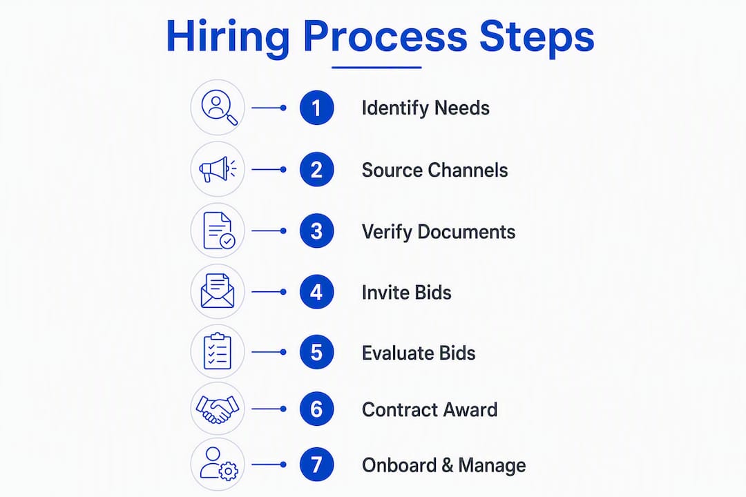 Infographic depicting subcontractor hiring process steps