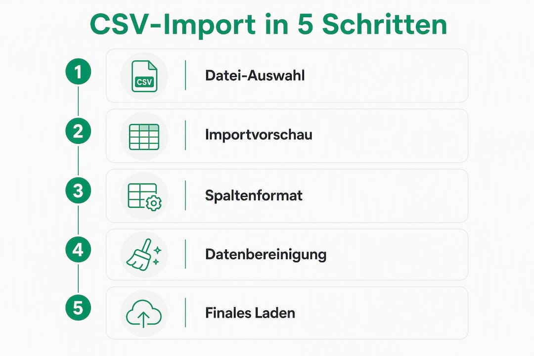 Infografik: Die 5 wichtigsten Schritte für den CSV-Import auf einen Blick