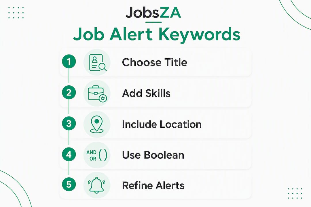 Infographic outlining key job alert keyword steps