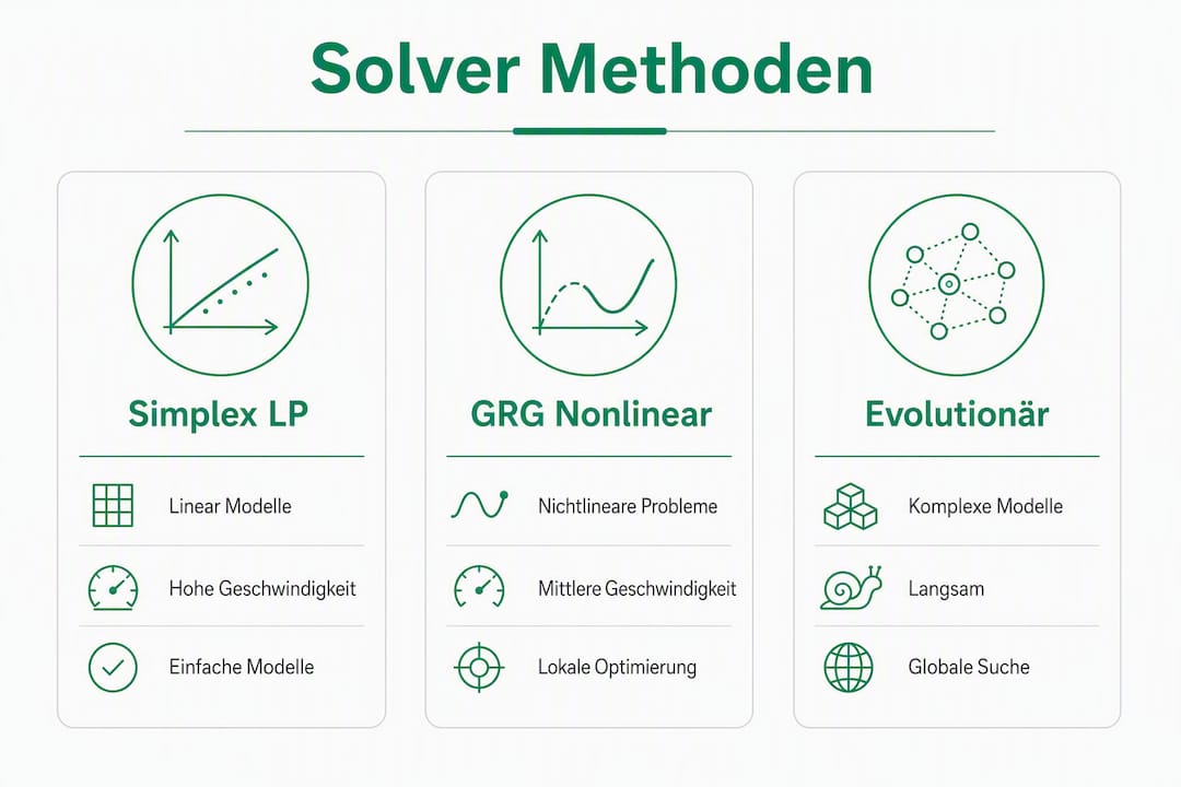 Übersichtsgrafik: Verschiedene Lösungsansätze für Solver und ihre wichtigsten Merkmale