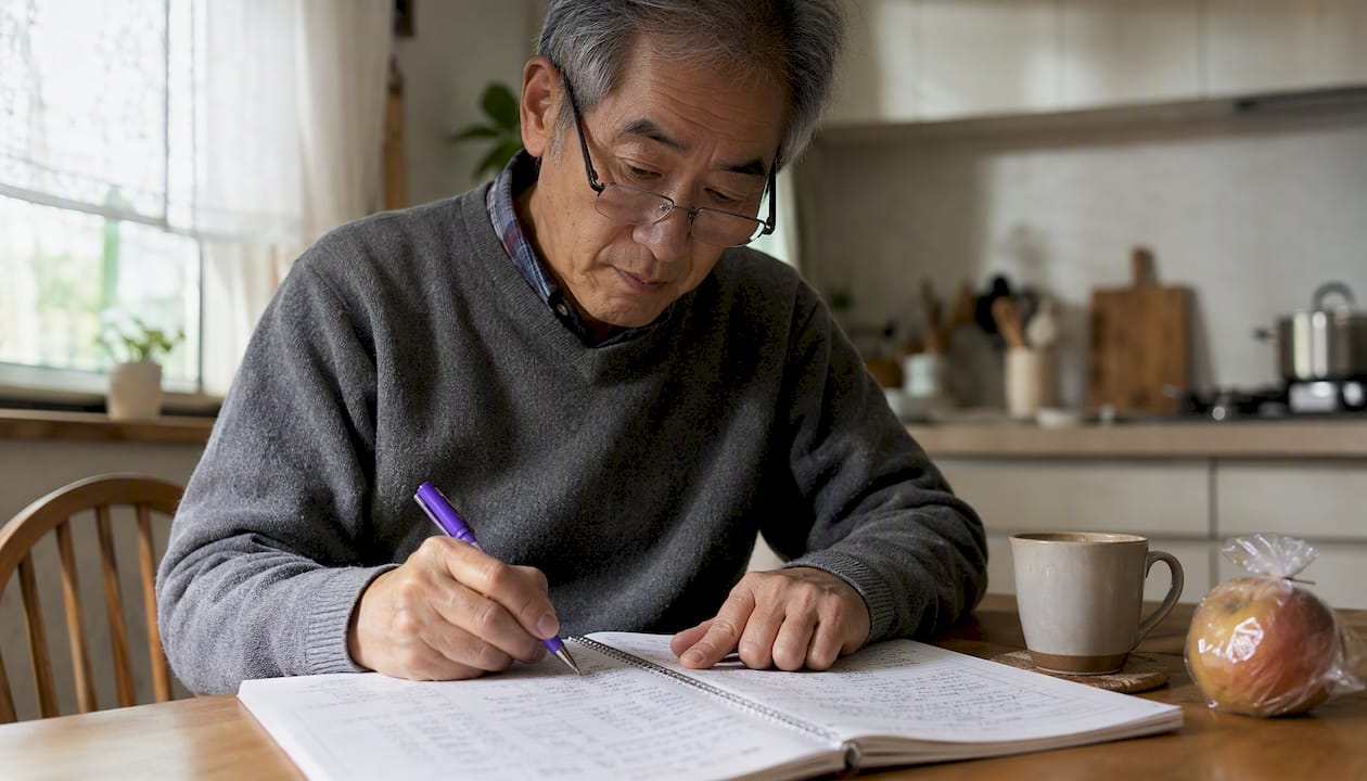 Senior nurse analyzing pay progression notes