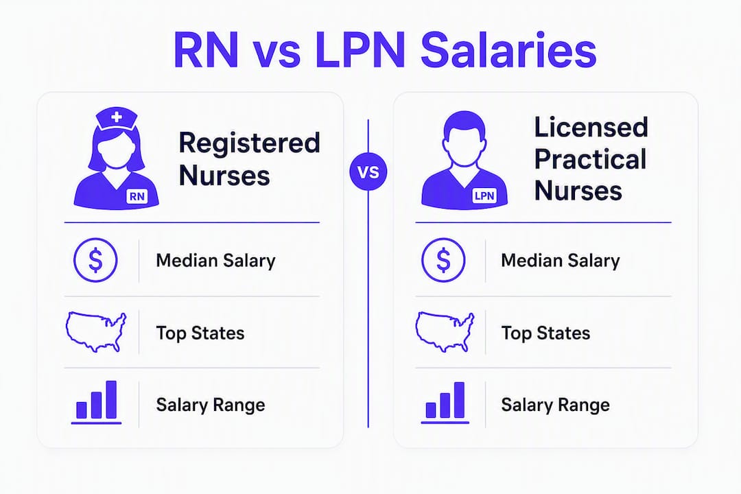 Infographic comparing RN and LPN salaries by state