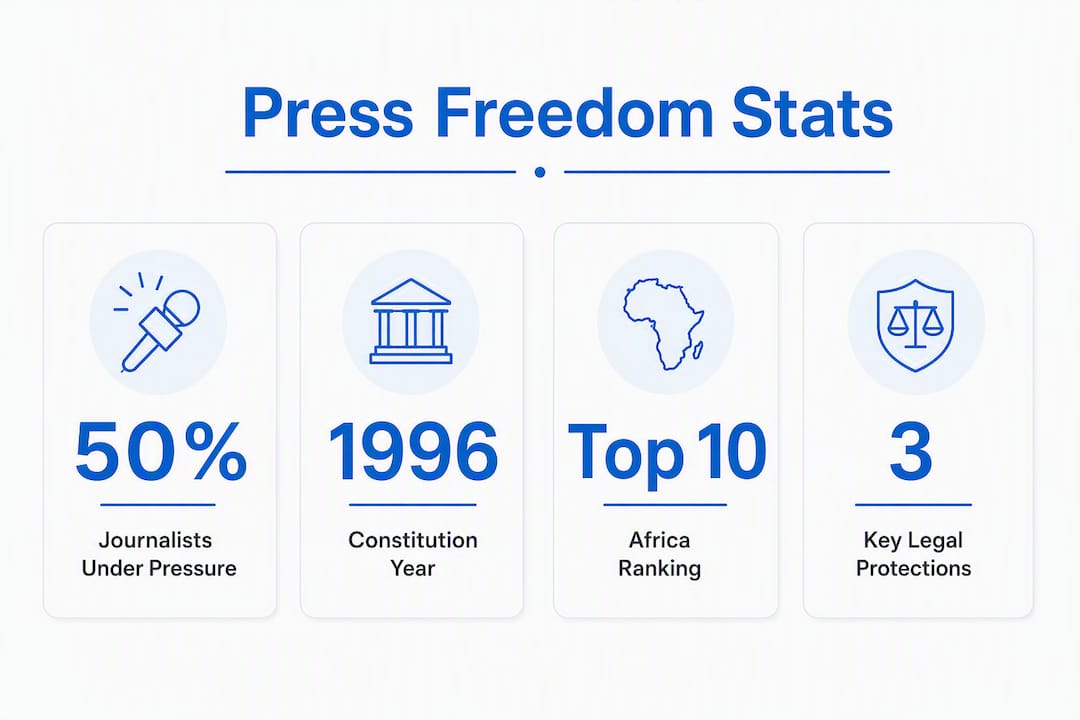 Infographic summarizing press freedom statistics in South Africa