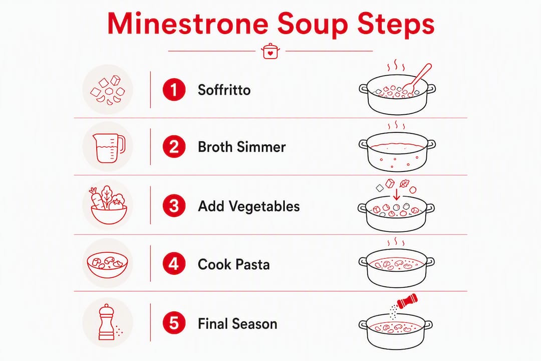 Infographic showing minestrone soup preparation steps