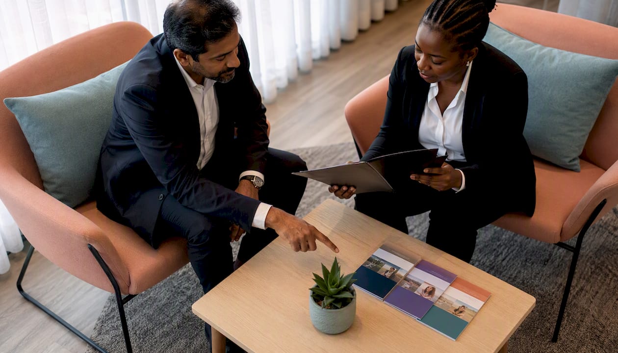 Two admissions officers discussing study programs