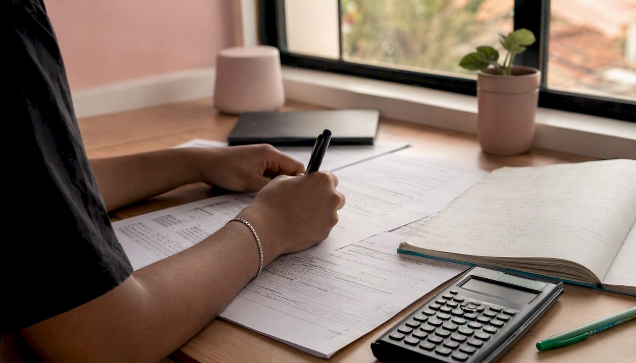 Student hands organizing Grade 12 results for APS
