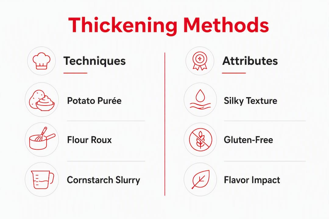 Infographic comparing broccoli cheddar soup thickening methods