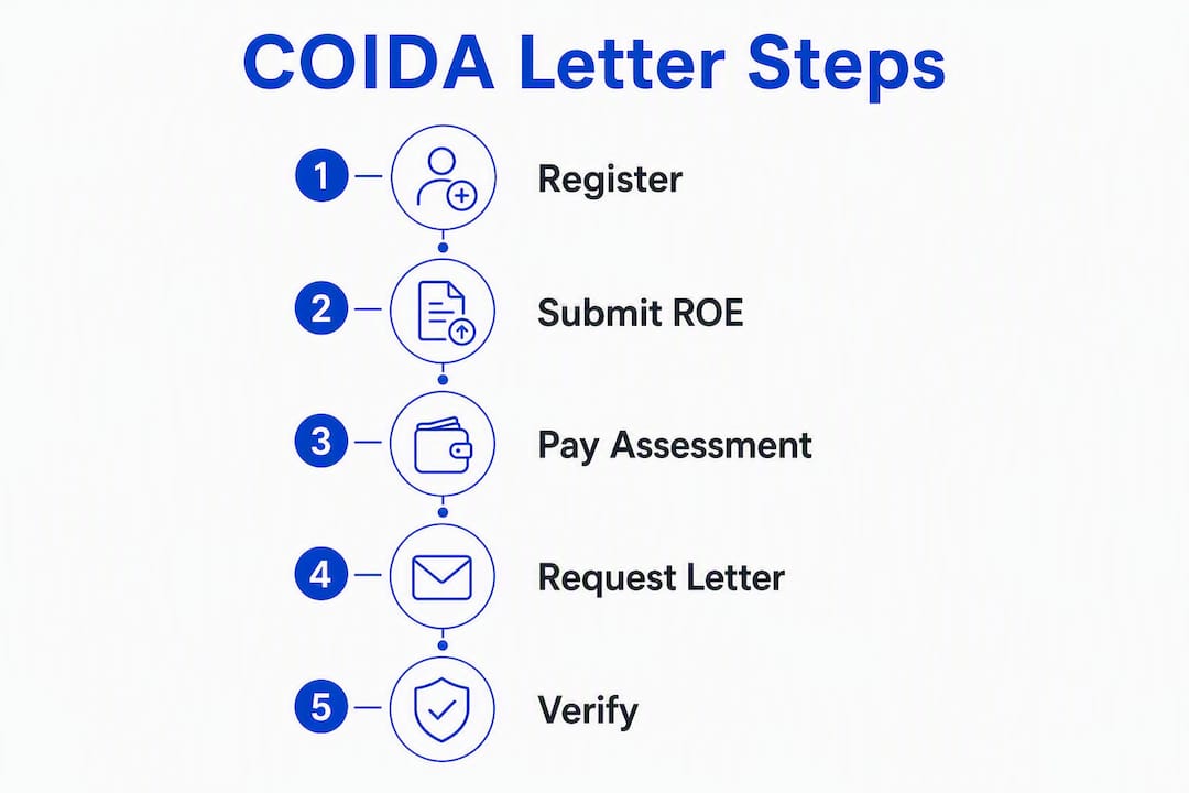 Infographic illustrating steps to obtain COIDA letter