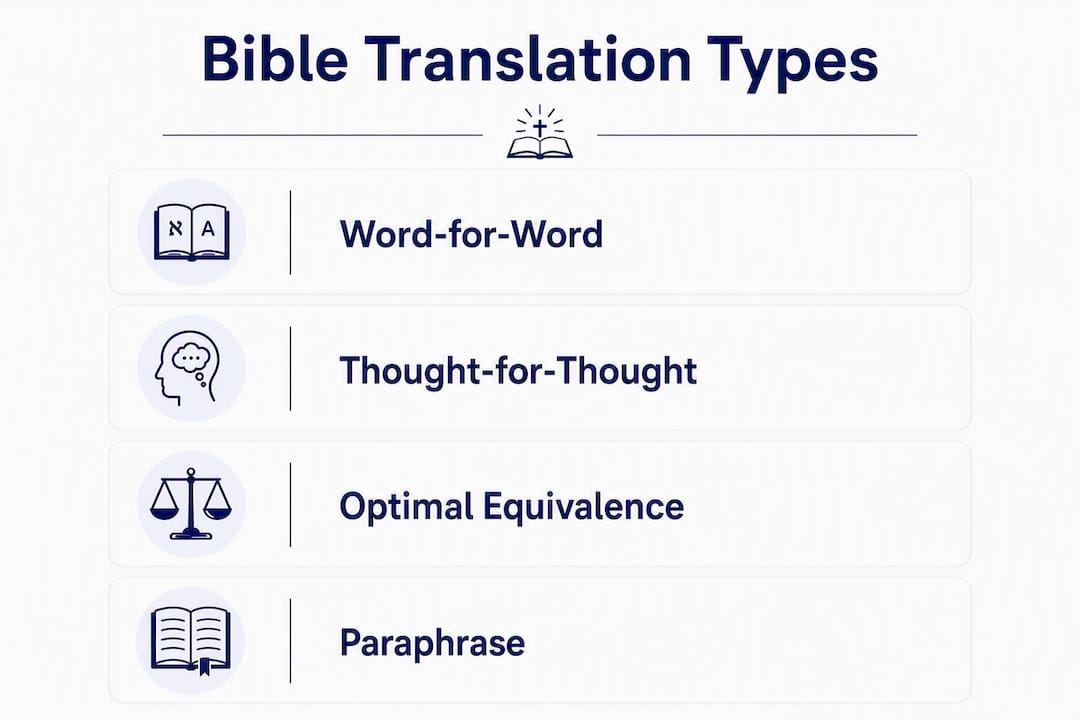 Infographic showing Bible translation types and characteristics