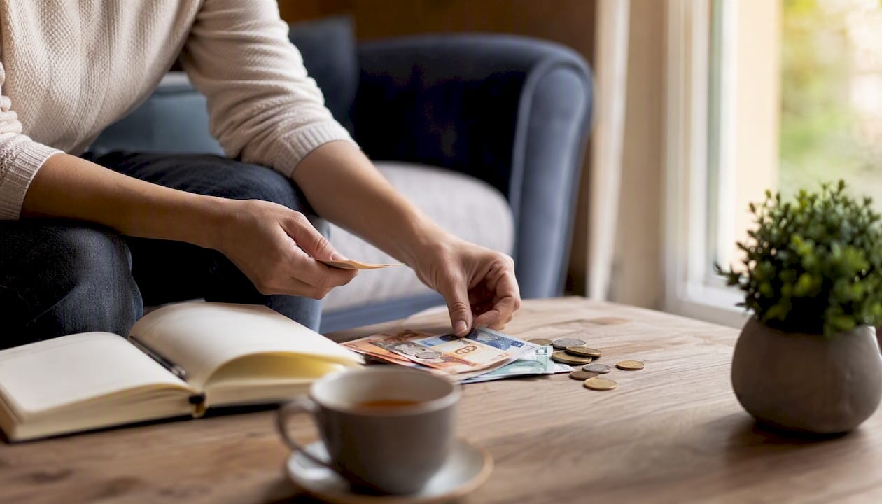 Mani che organizzano il bilancio, tra soldi e calendario alla mano