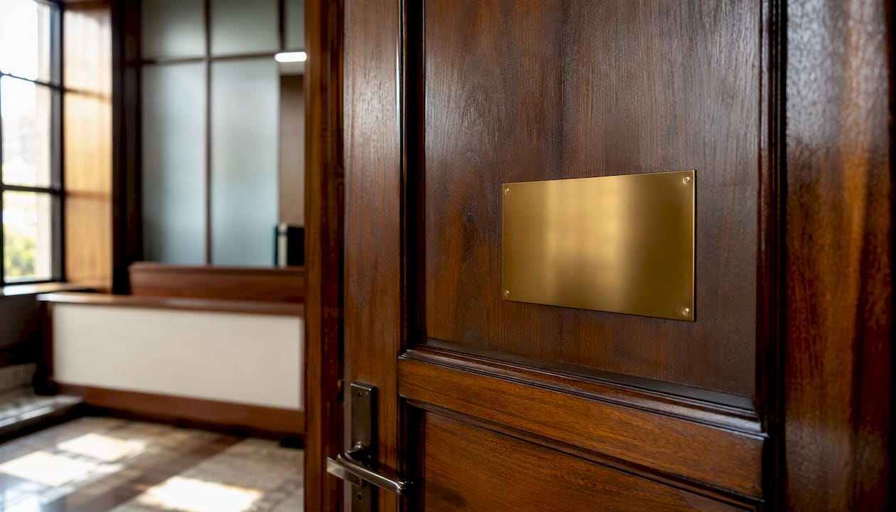 Closed courtroom door symbolizing private hearing