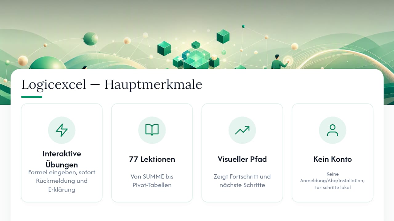 Logicexcel: kostenlose interaktive Übungen ohne Anmeldung — overview diagram