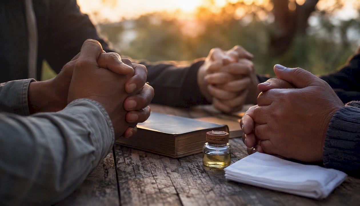 Manos unidas en oración, pidiendo sanación
