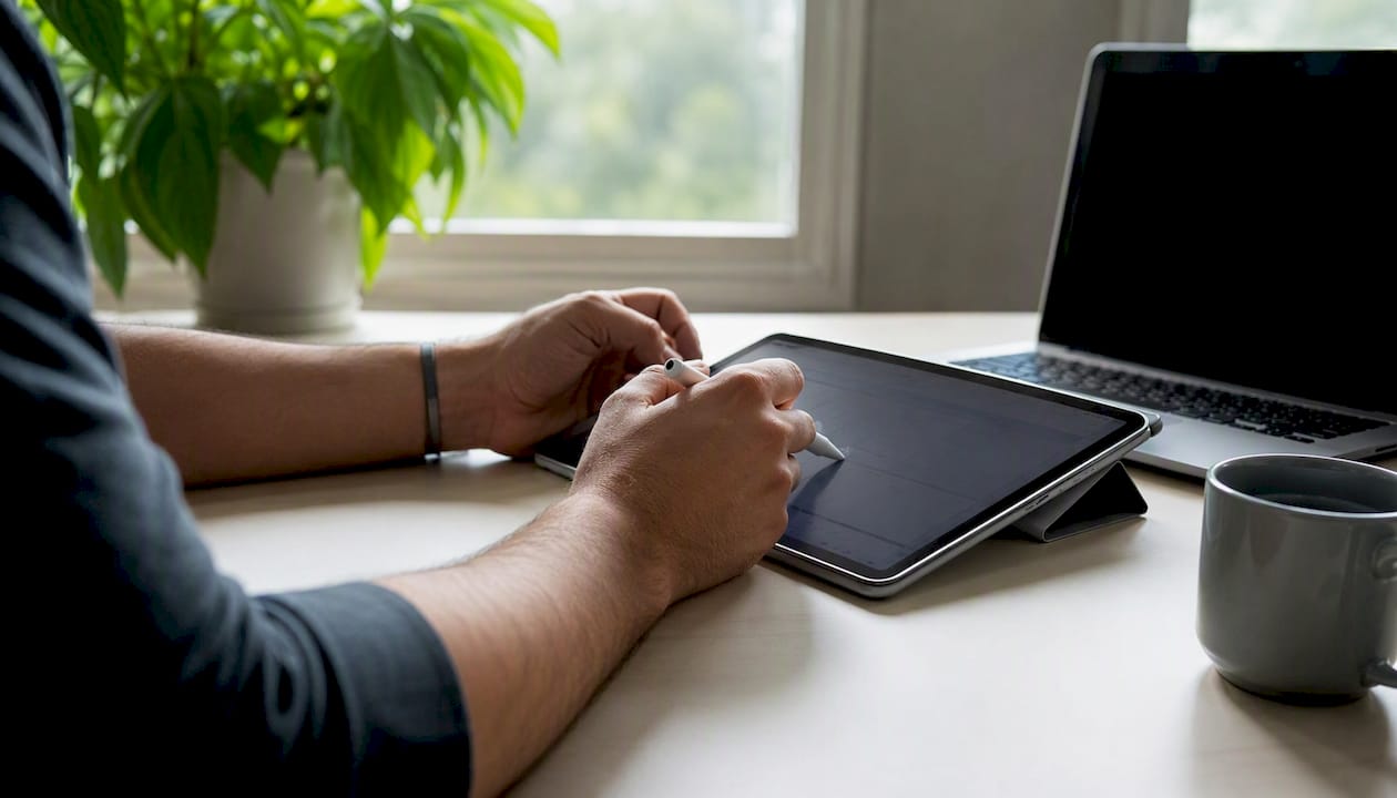 Mit einem Stift werden in Excel Datenbereiche direkt per Hand ausgewählt.