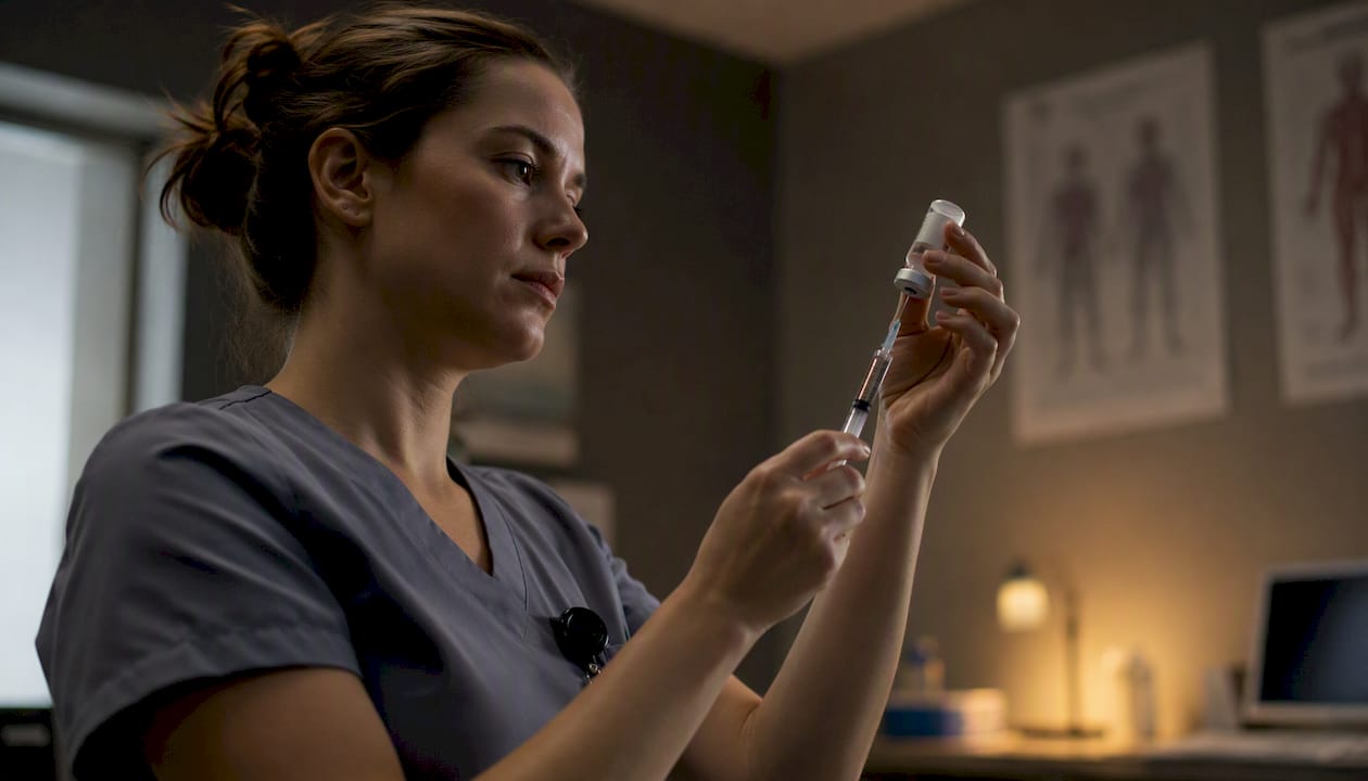 Nurse hands preparing injection syringe