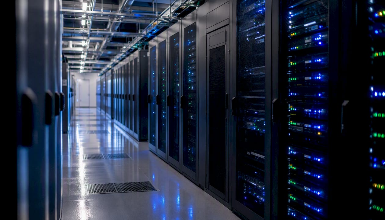Server racks in a data archive room