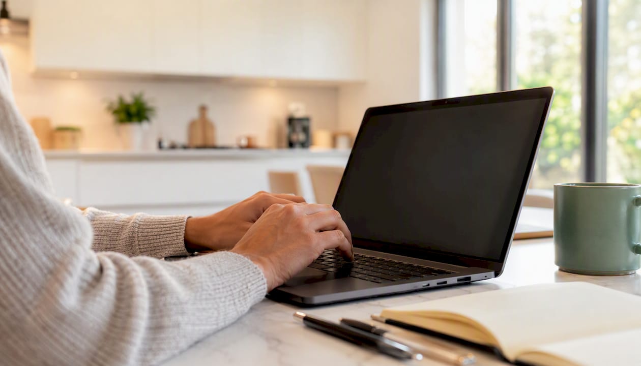 Jemand tippt eine Excel-Formel auf seinem Laptop ein.