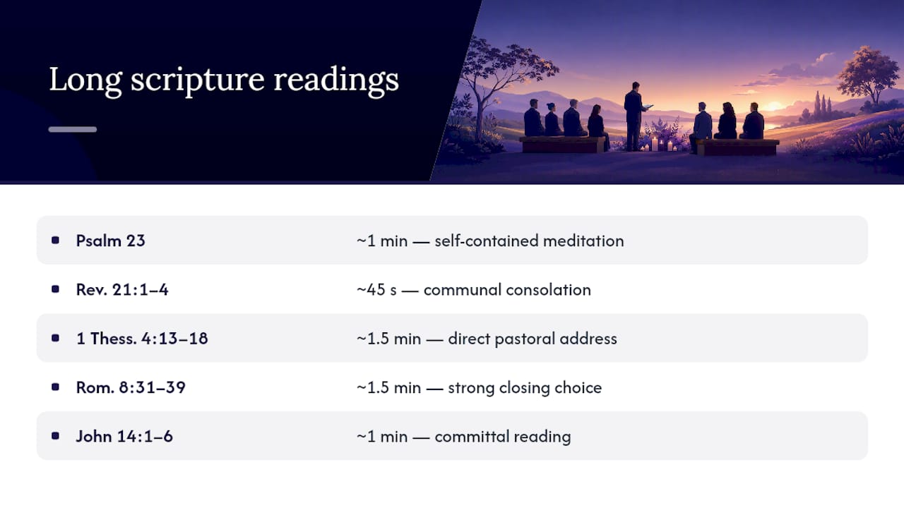 Longer scripture passages for full readings and memorial reflections — overview diagram