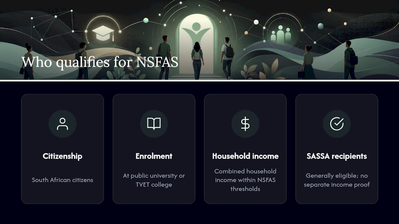 Diagram summarizing NSFAS eligibility criteria and income thresholds