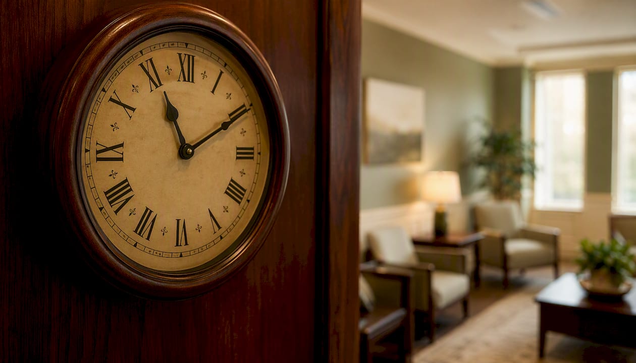 Close-up of clock symbolizing waiting period in legal process