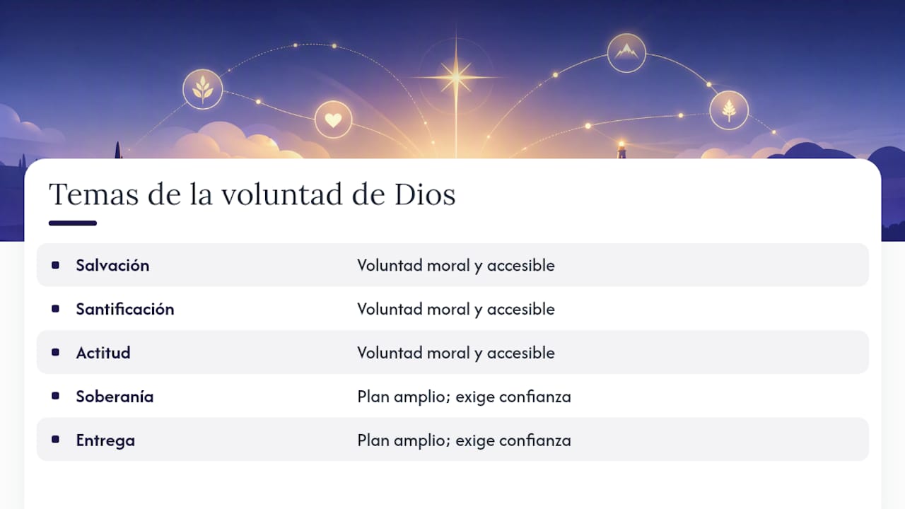 Esquema de versículos bíblicos organizados según los diferentes aspectos de la voluntad de Dios