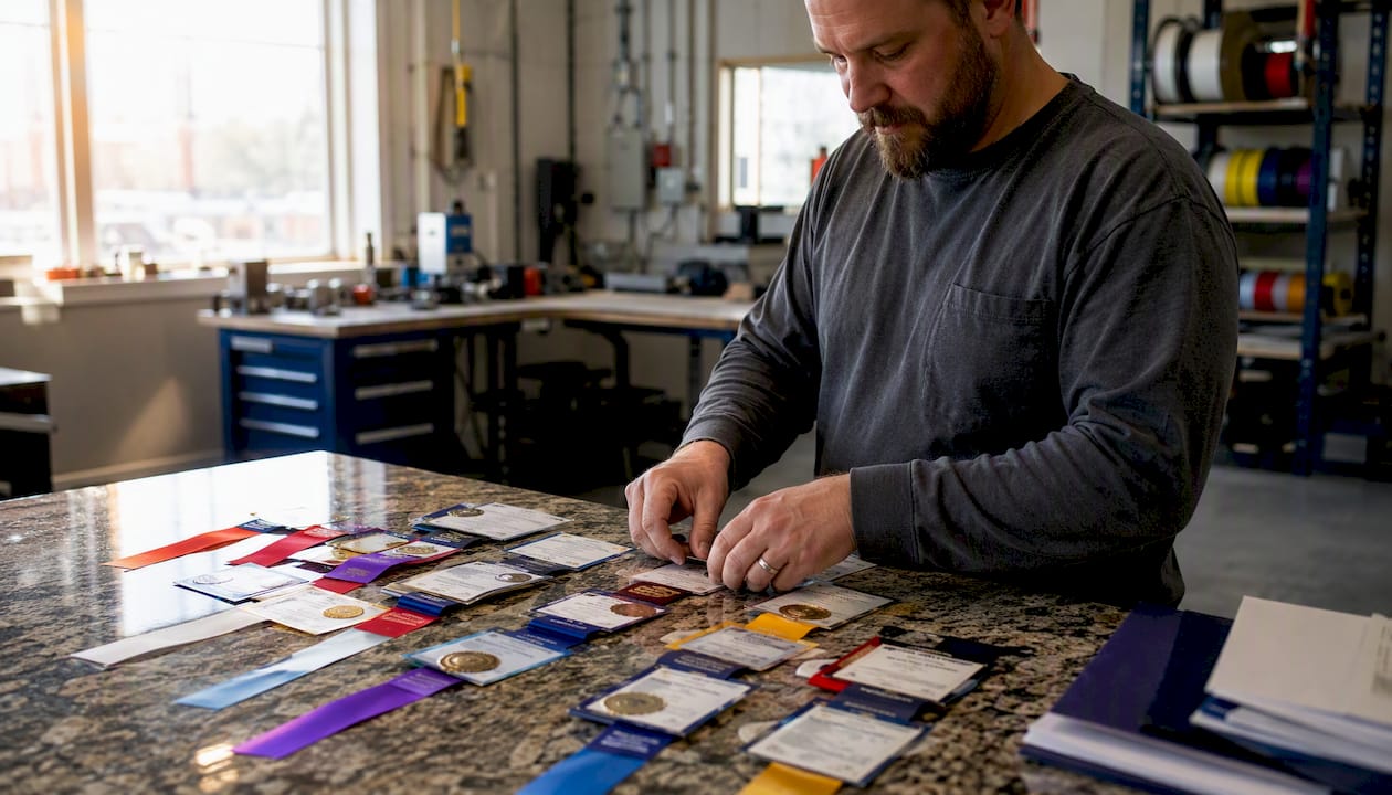 Electrician trade certification badges and cards