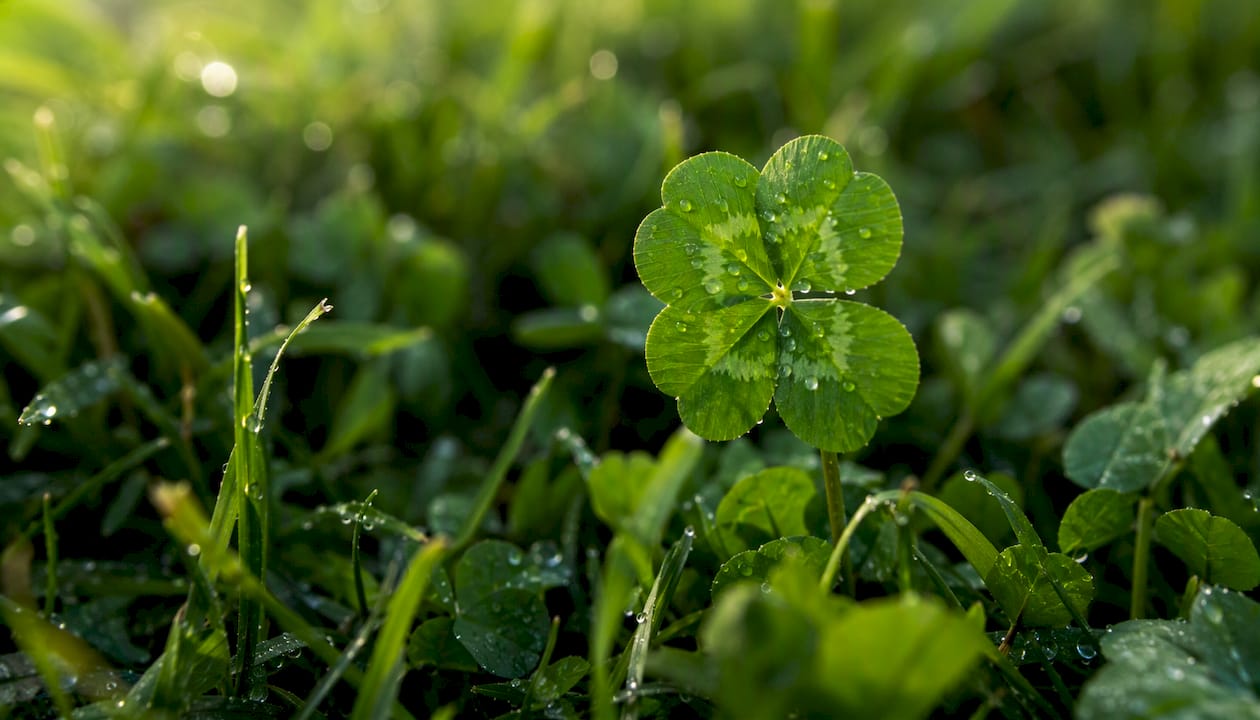Close-up of four leaf clover plant in nature