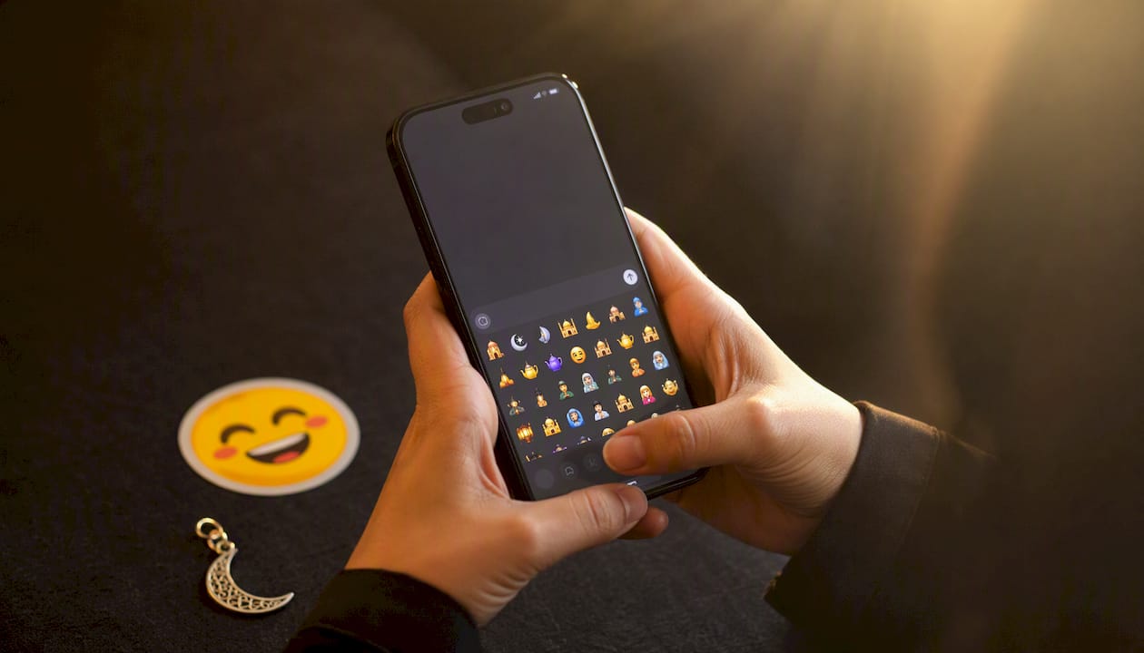 Smartphone displaying Ramadan emoji combo