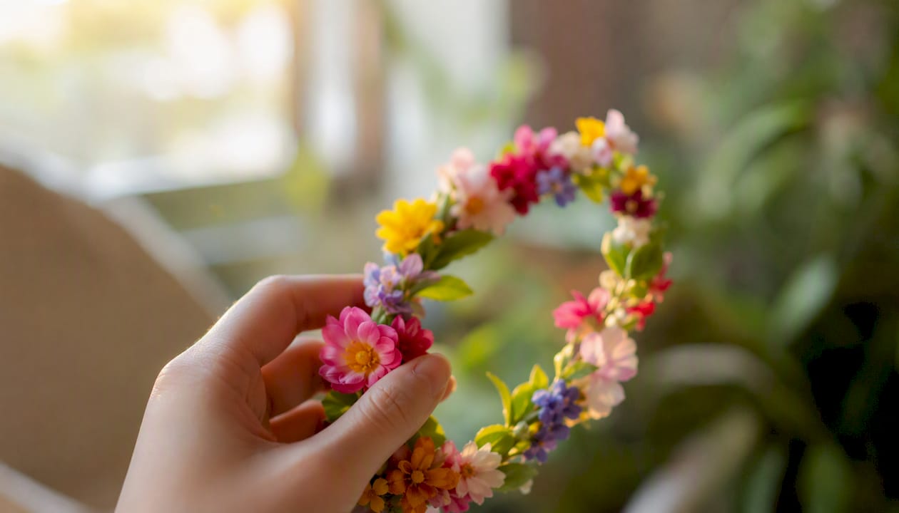 Hand holding flower-inspired floral bracelet