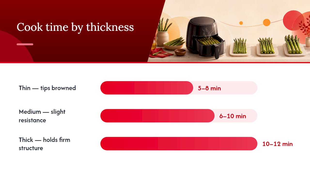 Asparagus thickness and cook times comparison chart