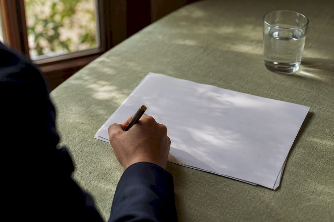 Signed defect disclosure document on linen surface