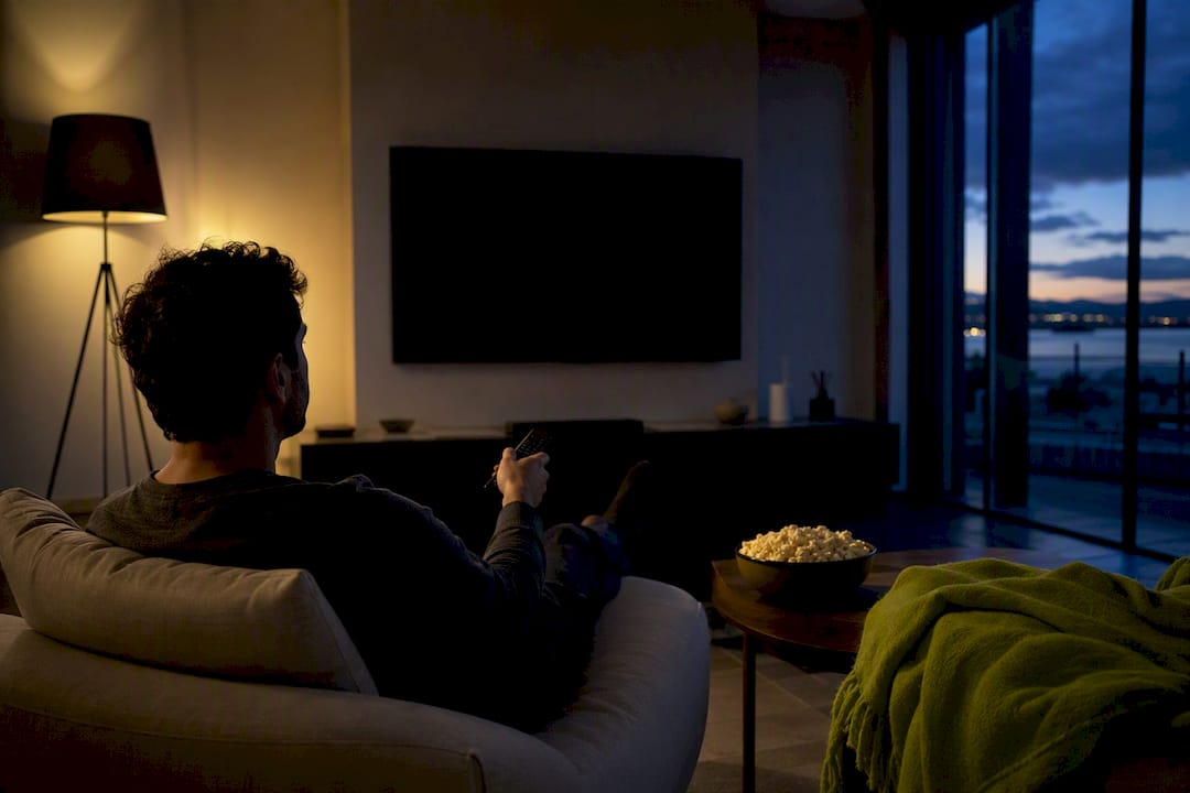 Persona che scorre il catalogo dei film Marvel sulla smart TV
