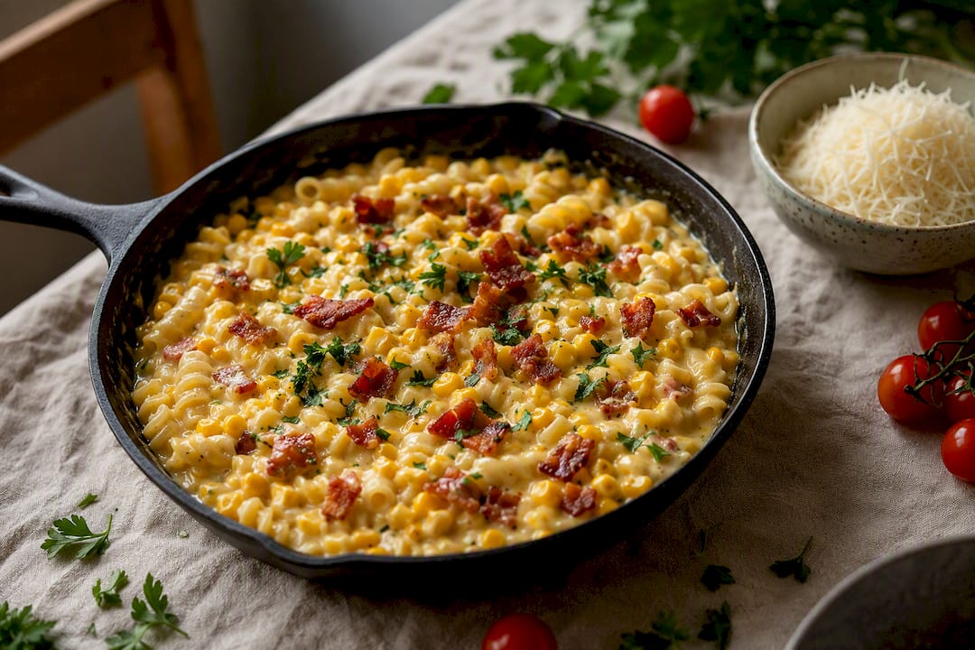 Creamy corn and bacon one-pot pasta