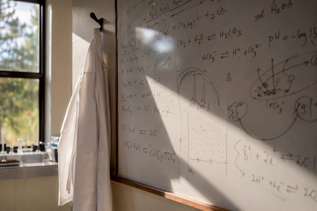Chemical formulas on classroom blackboard