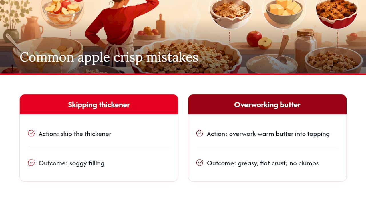 Diagram of common apple crisp preparation mistakes