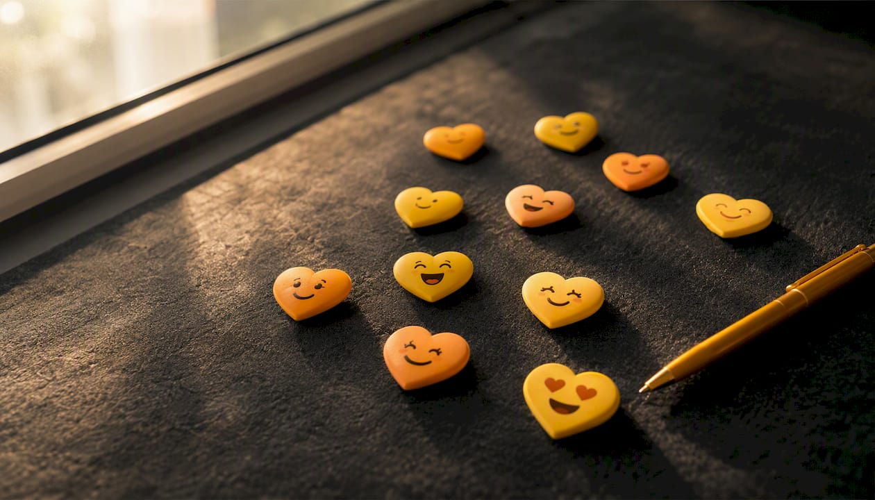 Yellow and orange heart emojis with warm lighting