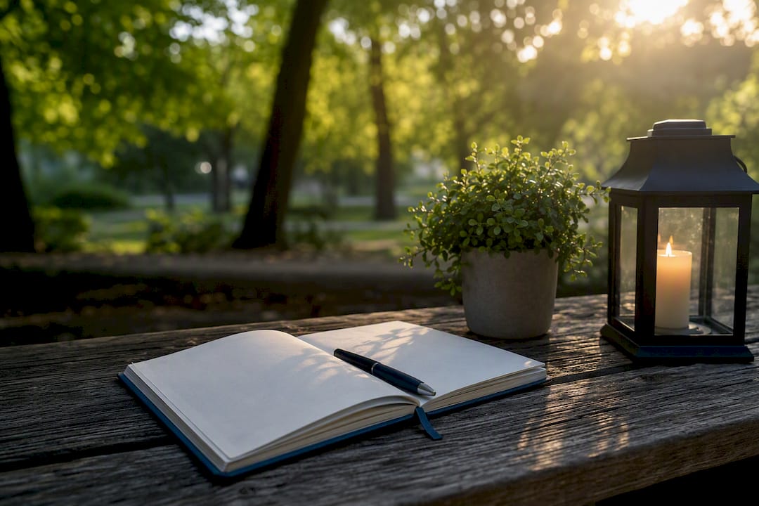 Quiet counseling room with notebook and lamp