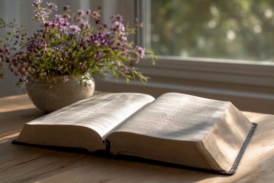 Biblia abierta mostrando un pasaje de las Escrituras