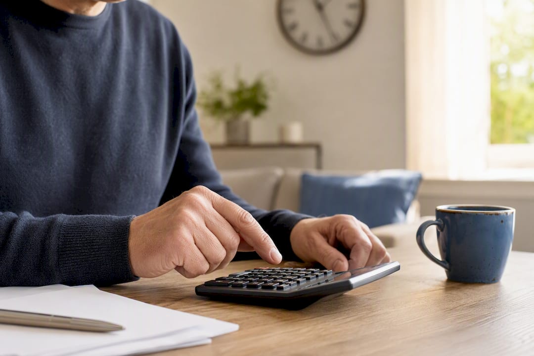 Mani che fanno i conti delle tasse con la calcolatrice