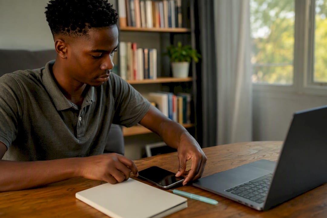 Graduate preparing workspace for internship search