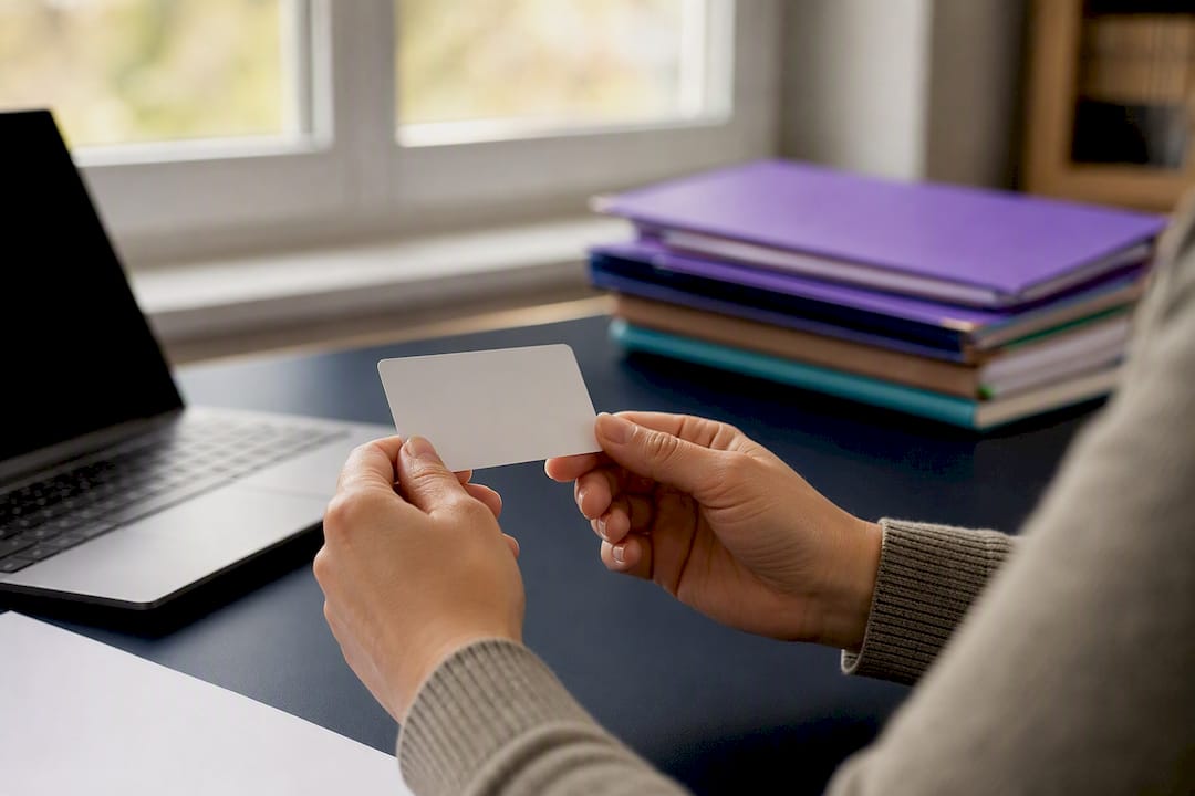 Hands holding generic health insurance card and medication