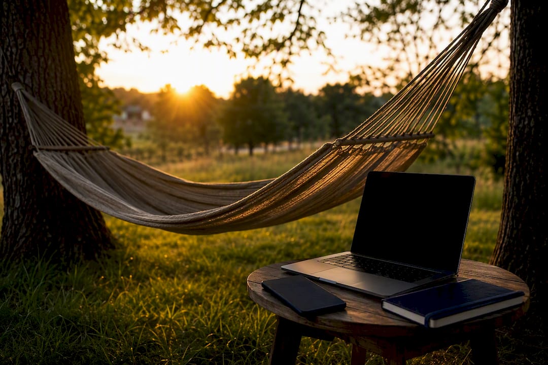 Turned-off laptop and phone symbolizing digital rest